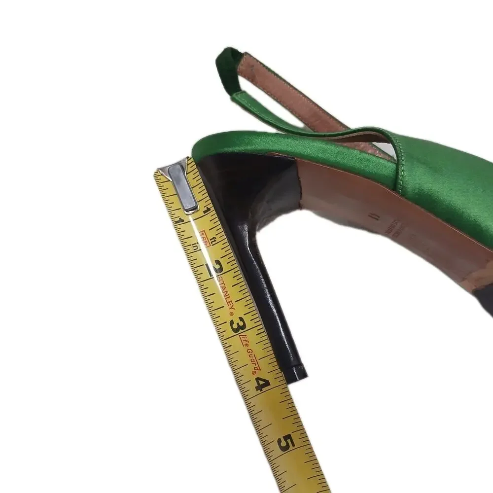Guillaume‎ Hinfray Satin Slingback Pumps 41 Green Bow Studs Wedding Prom Formal